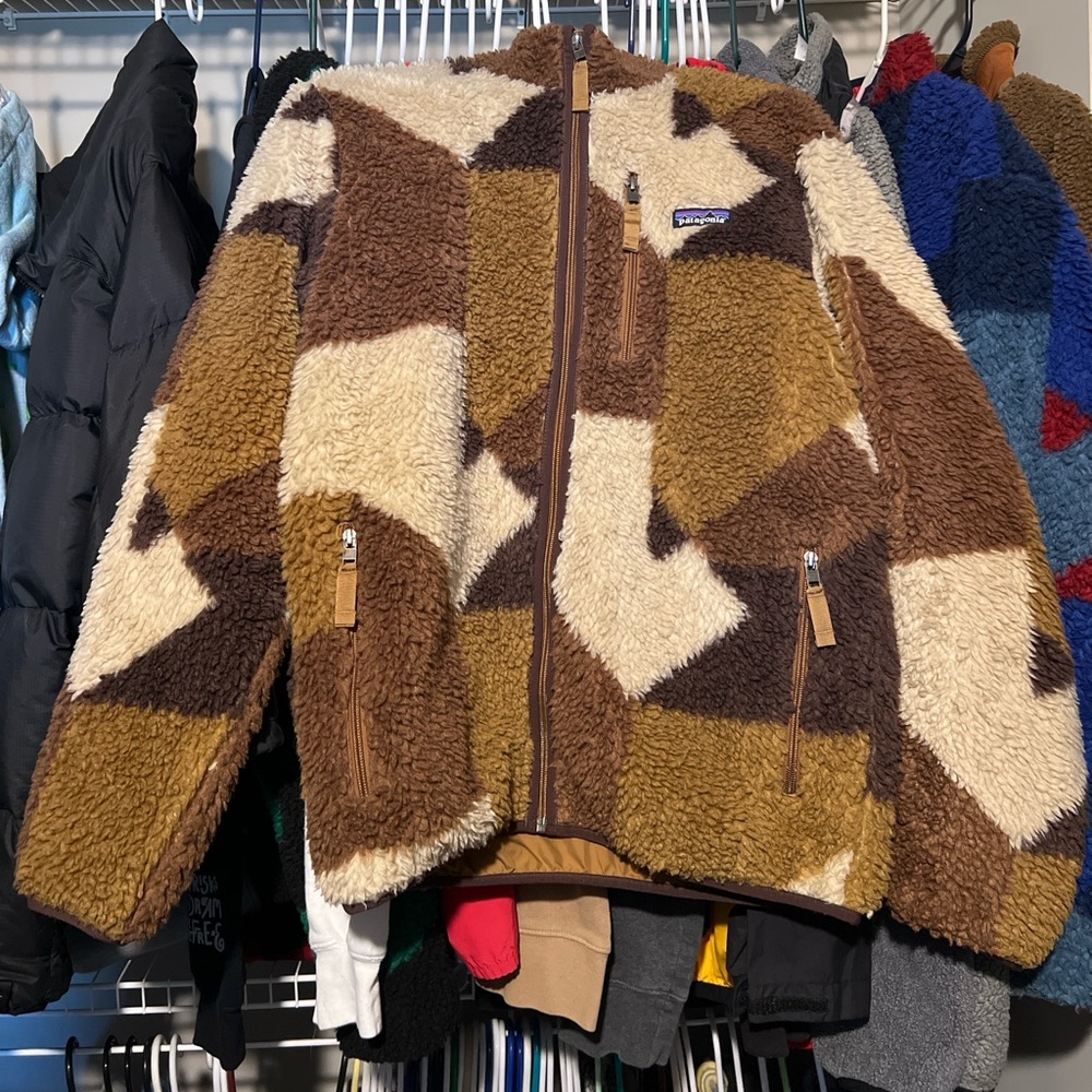 RARE Patagonia Bear Block Retro-X Deep Pile Jacket